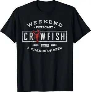 100% Cotton Crawfish Boil Shirt Weekend Forecast Cajun and Beer Party T-Shirt