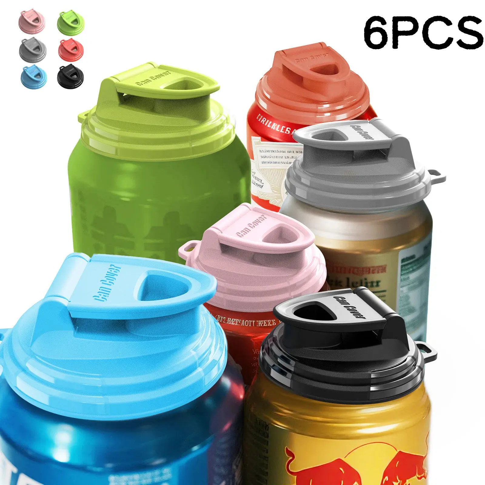 FLYBOK 6-Pack (Mixed Colors) Reusable Soda Can Lids, Snap-On Leakproof BPA-Free Drink Stoppers for 12-16oz Cans, Keep Beverages Fresh, Prevent Spills