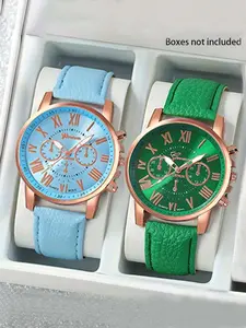 Minimalist casual women's watch, wristwatch set, circular design, pu leather strap, perfect for daily wear. It's an ideal gift