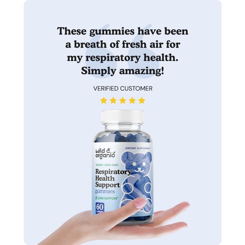 Wild & Organic's Lung Detox Gummies - 1000 mg Mullein Gummies for Lungs Cleanse - Natural Supplements with Mullein Leaf Extract and Mushroom Blend - 60 Vegan, Non-GMO Chews