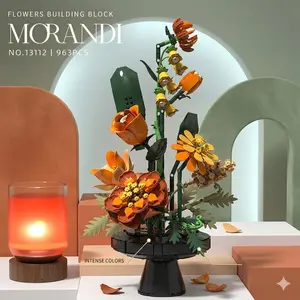 Morandi Mixed Flower Bouquet Building Set, Abs Material, Stem Educational Assembly Toy, Home & Office Decor, Perfect Gift for Adults & Kids