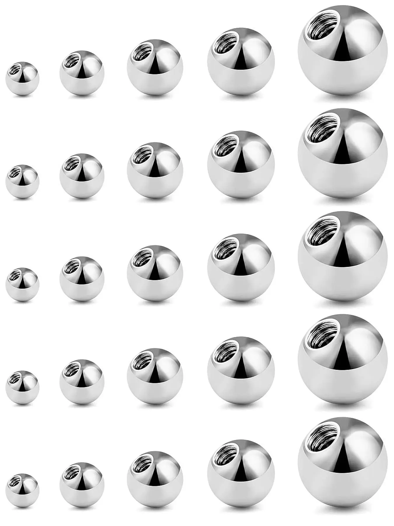 16Gauge Stainless Steel Body Jewelry Replacement Balls, 25pcs/set Minimalist Trendy Beads for Lip & Tongue & Nose & Ear Decor, DIY Jewelry Accessories for Women & Men, Side Labret Jewelry, Labret Studs Replacement, Navel Piercing Jewelry