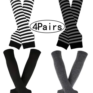 4Pairs-Women's Long Warm Knitted Fingerless Touch Screen Gloves, Mid-Length Winter Accessories, Sporty Style, All Seasons Wear, Slim-Fitting Design