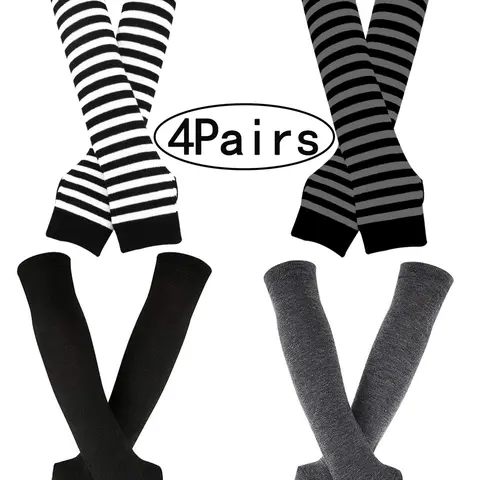 4Pairs-Women's Long Warm Knitted Fingerless Touch Screen Gloves, Mid-Length Winter Accessories, Sporty Style, All Seasons Wear, Slim-Fitting Design, Touchscreen Gloves, Gloves for Cold Weather