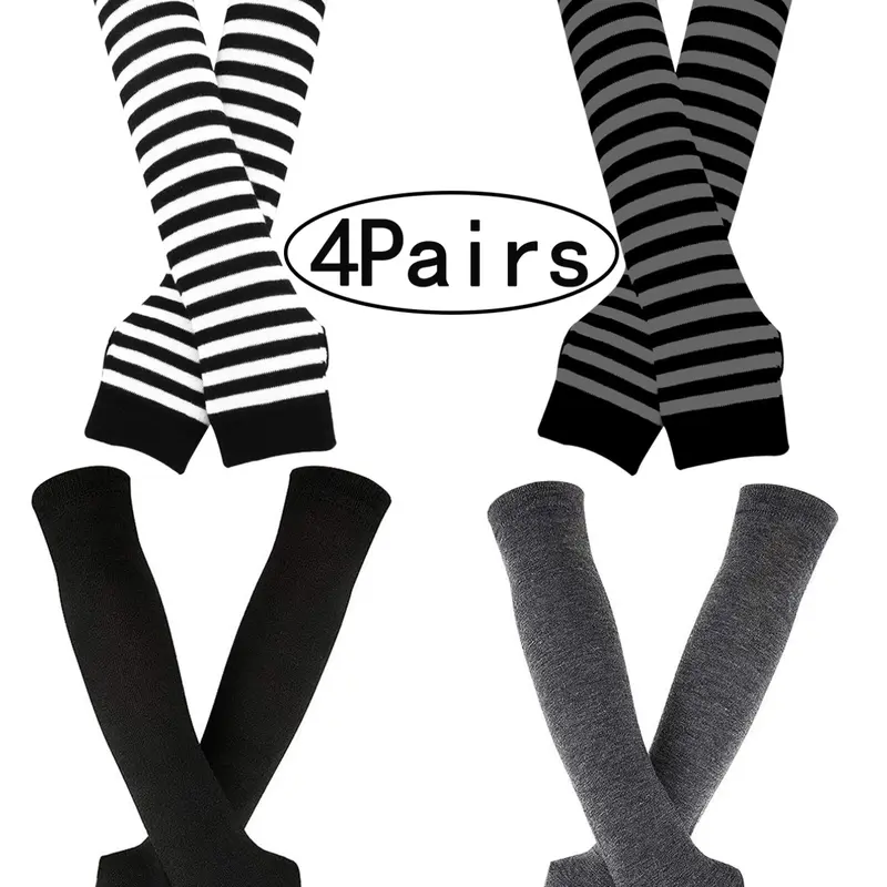 4Pairs-Women's Long Warm Knitted Fingerless Touch Screen Gloves, Mid-Length Winter Accessories, Sporty Style, All Seasons Wear, Slim-Fitting Design, Touchscreen Gloves, Gloves for Cold Weather