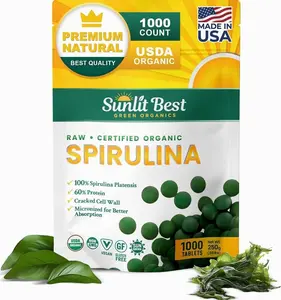 Sunlit Best - USDA Organic Spirulina Tablet - Natural Super Greens Supplements for Immune Support, Gut Health & Boost Energy Tablets with Chlorophyll, Vegan & High Protein Non GMO, 1000 Superfood Tabs