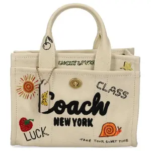 COACH Cargo 20 Graffiti Print Adjustable Detachable Strap Canvas Tote Bag for Women in Light Beige