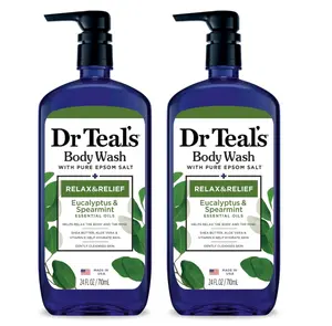 Dr Teal's Body Wash with Pure Epsom Salt, Relax & Relief with Eucalyptus & Spearmint, 24 fl oz (Pack of 2)