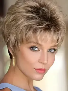 Fashion Pixie Cut Short Straight Wigs for Women, Gorgeous Fluffy Wigs with Bangs, Synthetic Full Machine Wigs, Synthetic Material Wigs for Party, Daily Use, Machine Made Wig