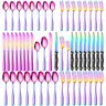 Nickel-Free Steel Rainbow Cutlery Set - 24/48-Piece Colorful Utensils with Spoons & Steak Knives, BPA-Free, Sturdy, Mirror Polished, Comfortable Handle Grip, Reusable, Dishwasher Safe Kitchenware for 6-10 People, Daily Dining, Holiday Gift-Ready