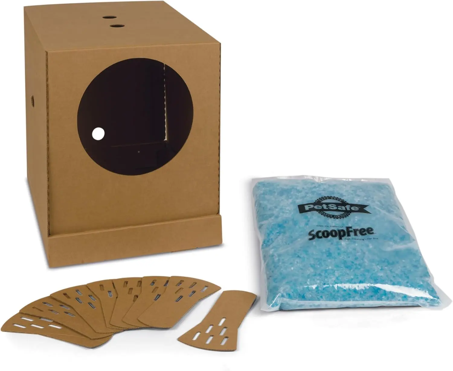 Disposable Litter Box with Litter - Collapsible, No-Mess Box with Reliable, Leak-Proof Protection & Superior Odor Control - Includes 4.3 lb Bag Crystal Pebbles & 8 Disposable Scoops