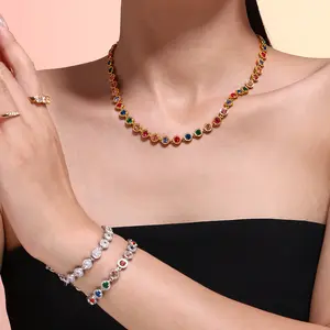 Rainbow Gemstone Titanium Steel Necklace, Elegant Vintage Style Jewelry for Daily & Party