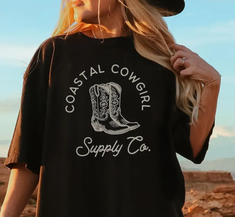 Coastal Cowgirl Shirt, Country Western TShirt, Boho Cowgirl Crewneck Tee, Beach Cowgirls, Cowgirl Surf T-Shirt, Retro Summer