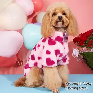 Heart Print Pet Fleece Coat, Cute Pet Warm Jacket, Pet Clothes for Small Medium Large Dogs, Puppy & Cats, Dog & Cat Clothing Supplies