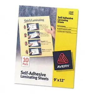 Avery Clear Self-Adhesive Laminating Sheets- 3 mil- 9 x 12- 10/Pack