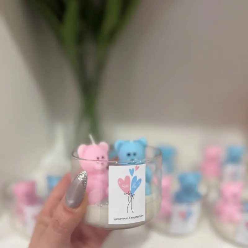 Gender Reveal Candle Favors + teddy bear theme + party favors Decor