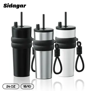 [ Sidagar ] 24oz Minimalist Tumbler - Ideal Mens Gifts, Leakproof Stainless Steel Drinkware, Water Bottles, Coffee Cups, Iced Coffee Cups, Cup, Kitchen Accessories, Thermos Cup/Lid/Straw, Anti-Slip Base, Car-Compatible