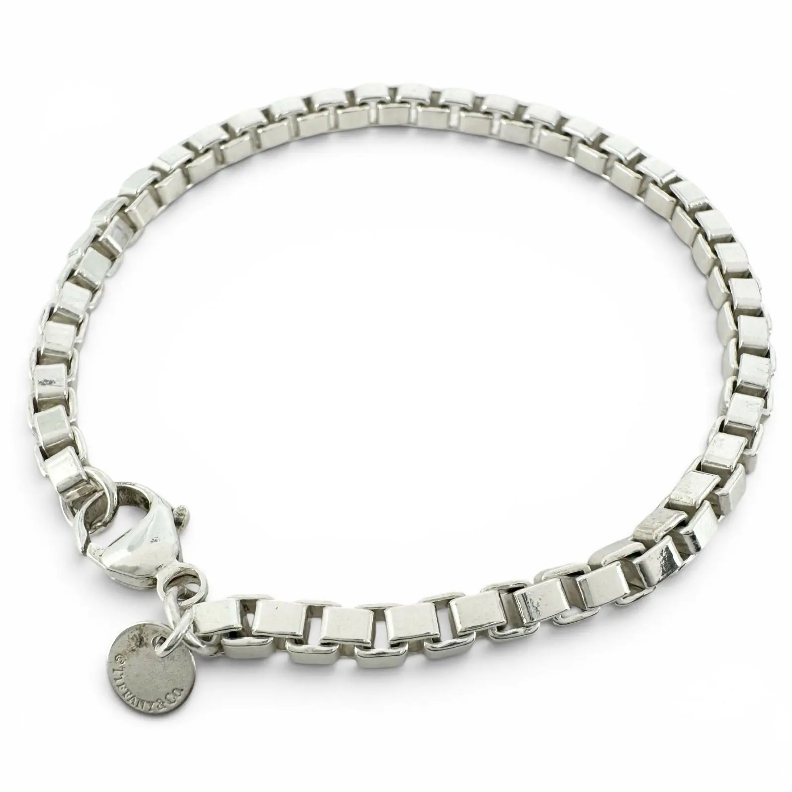Pre-owned Tiffany & Co. Sterling Silver 925 (Ag925) Small Leather Goods AG925 Venetian Box Chain Bracelet