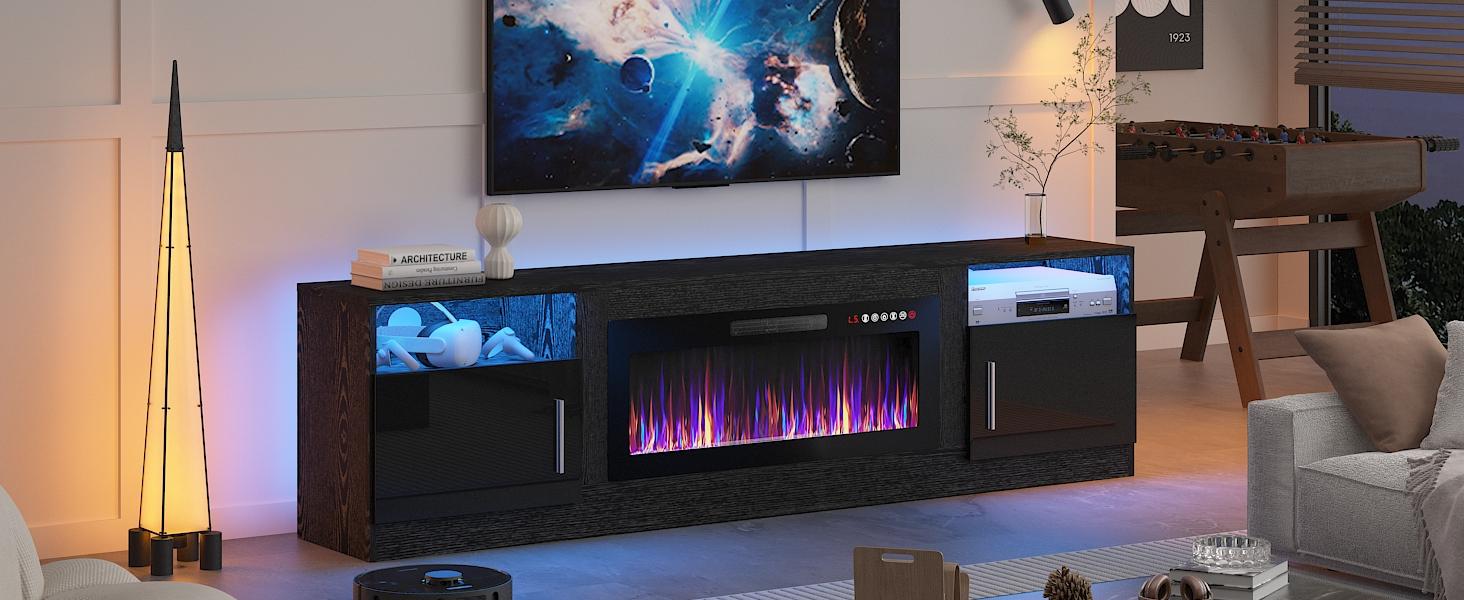 【2 Packages Shipping】Fireplace TV Stand with 36" Fireplace，80" TV Stand with LED Light for TVs Up to 85"，Entertainment Center Console Table with Highlight Storage Cabinets,2 Package delivery
