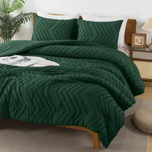 Emerald Green Twin/Twin XL Comforter, Twin Comforter for College Dorm Boho Dark Green Warm Cute Comforter, 2 Aesthetic Chevron Bohemian