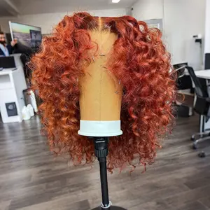 180% Density Ginger Curly Short Bob Wig 100%Human Hair 13x6 Lace Frontal Bob Wigs for Women Orange Ginger Bob Wigs Curly Human Hair Wigs Pre Plucked With Natural Hairline Ginger Curly Bob Lace Front Wig