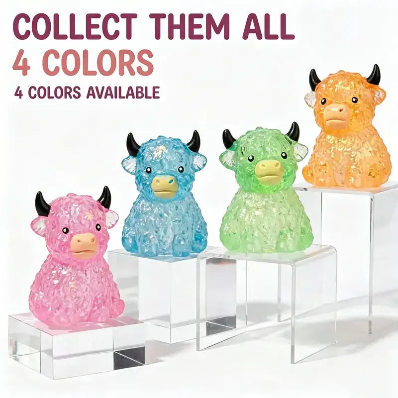 Highland Cow Squishy Toy - Mini Cute Slow Rising Animal Decompression Squeeze Toy for Adults, Sensory Fidget Stress Ball for Anxiety Relief, Easter Basket Stuffer Gift for Cow Lovers
