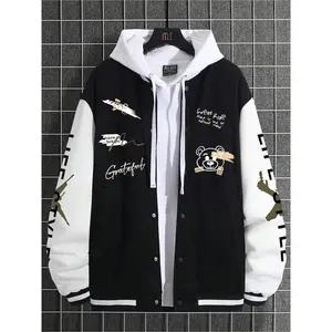 ��Plus Size�� Men's Letter Print Baseball Collar Jacket, Casual Regular Fit Long Sleeve Button Front Outerwear for Fall & Winter, Men's Clothes for Daily Wear