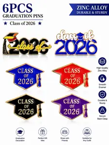 6PCS Class of 2026 Graduation Pins, High Quality Zinc Alloy Durable Zinc Alloy Smooth Enamel Brooch Set with Secure Back Clasp, Graduation Cap Lapel Pins for Students, Party Favors Perfect Graduation Gifts for Graduation Ceremony (6 Styles)