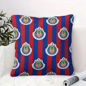 Chivas de Guadalajara Red & Blue Stripe Throw Pillow, Soft Breathable Square Decorative Pillow for Couch, Bed, Dorm & Soccer Fans, Sofa Cushion