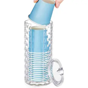 Bathroom Cup Dispenser, Mouthwash Cup Holder for 3oz Disposable Paper Cups, Fit for Mouthwash Cups Storage, Vanity Makeup Organizer - Clear