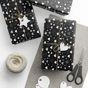 Valentine's Day Black Wrapping Paper with White Hearts