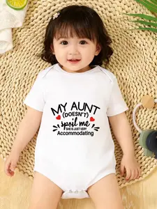 Newborn Baby Boy Girl Onesie, Letter Print Short Sleeve Romper, Unisex Infant Jumpsuit, Comfortable and Cute Newborn, Baby Boy Clothes