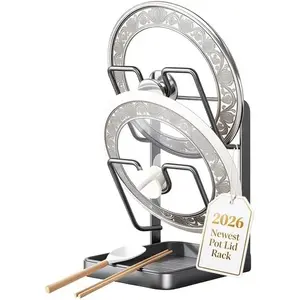 Pot Lid Organizer Holder While Cooking Kitchen Storage Rack Countertop for inside Cabinet Spoon and Cover Pans Rest with Pan Big Crockpot over the Stove Counter Top Shelf Crock Container IENG