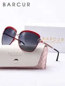 BARCUR Large Frame Stainless Steel Women'S Sunglasses Square Frame Tac Lens Material Anti Uv, Windproof, Dustproof, Reducing Glare Brand Packaging Is A Great Gift Modern Trendy Sunglasses