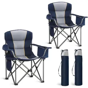 Folding Camping Chair Oversized Heavy Duty Padded Outdoor Chair with Cup Holder Storage and Cooler Bag, 450 LBS Weight Capacity, Thicken 600D Oxford,2 Pack