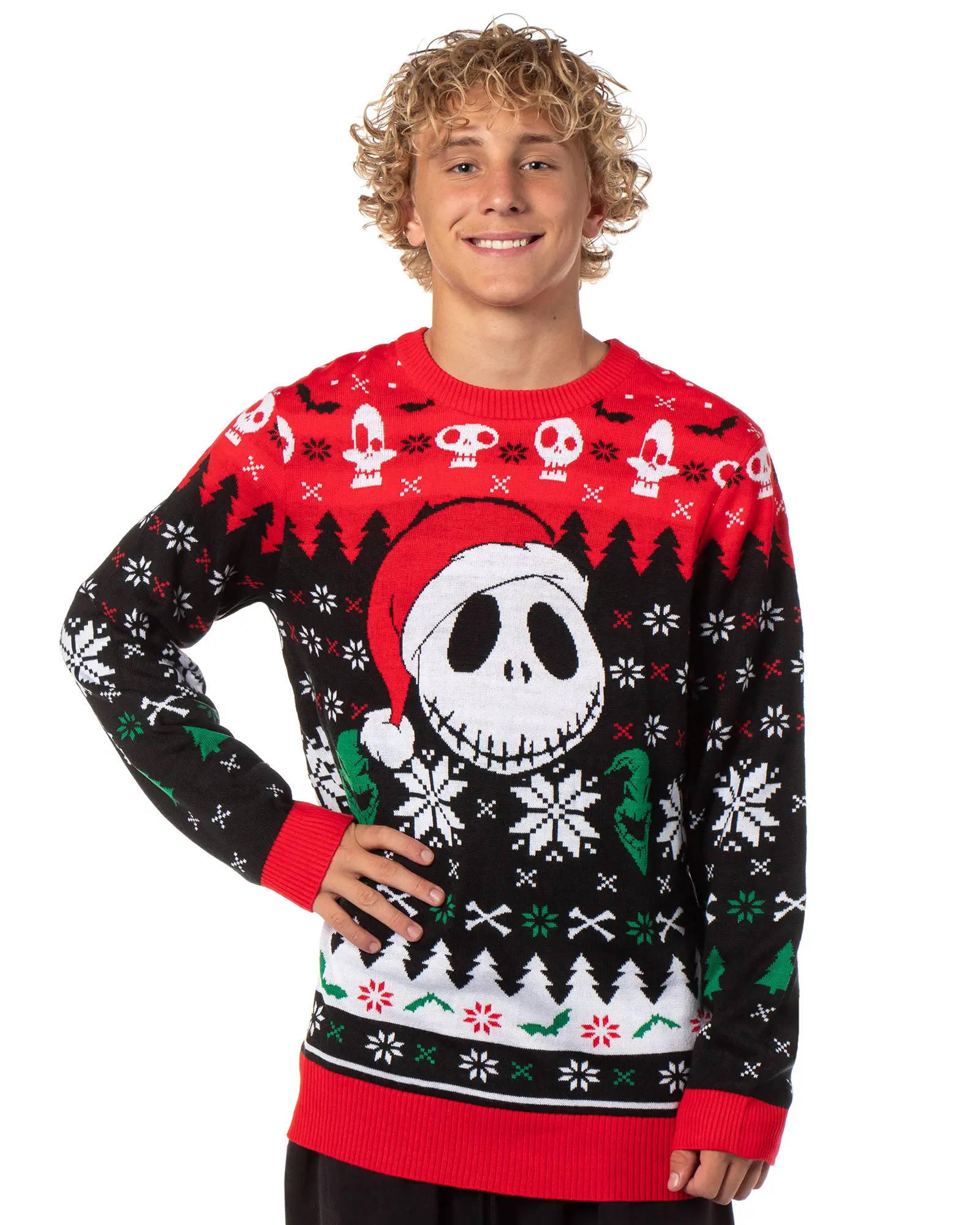Mad Engine Men's The Nightmare Before Christmas Santa Jack Halloween Knitwear Sweatshirt, Menswear Ugly Knit Pullover Tops, Soft, Skellington, Jeans, Multicolored