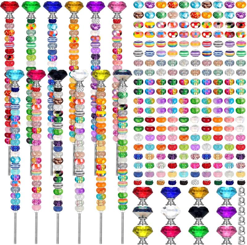 236Pack Beaded Garden Stakes, DIY Fairy Wand Garden Stake Beads Kits with 200 Colorful Assortment Round Large Hole Beads with 12 Crystal Stopper Top, 12 Threaded Rod for Outdoor Decoration - Tools Hardware.
