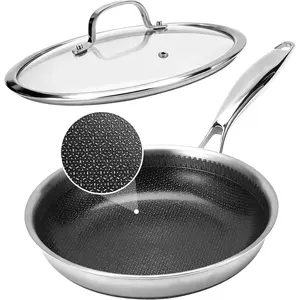 12 Inch Tri-Ply Stainless Steel Hybrid Frying Pan with Lid - Ceramic Nonstick Skillet, Induction & Oven Safe 600?F, /PFOA Free Professional Clad Cookware