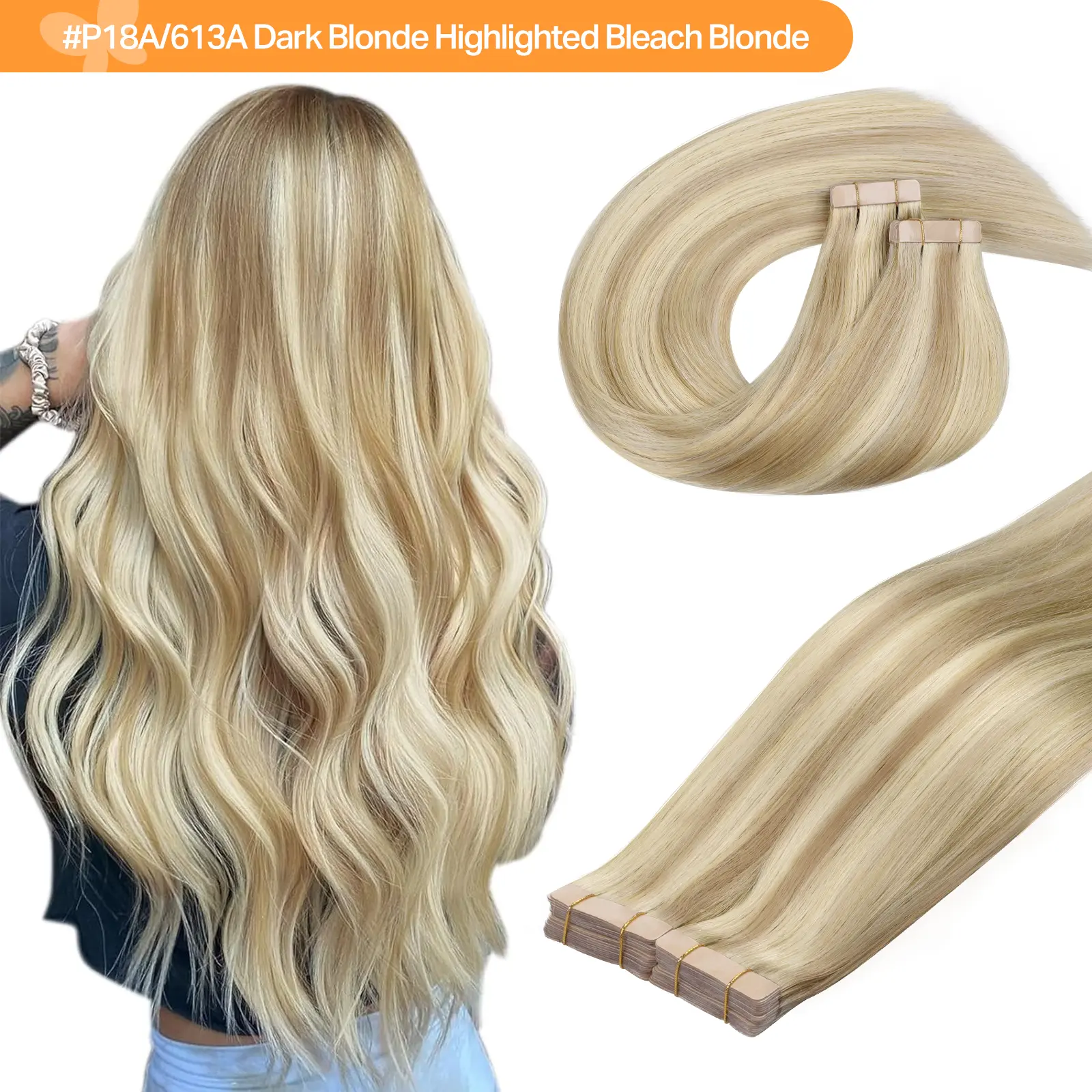 #P18A/613A Dark Blonde Highlighted Bleach Blonde