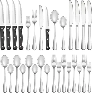 24 Pcs Silverware Set with Steak Knives Service for 4,Stainless Steel Flatware Set,Mirror Polished Cutlery Utensil Set,Home Kitchen Eating Tableware Set,Include Fork Knife Spoon Set,Dishwasher Safe