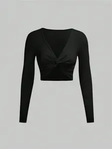 Women's Casual Fashion Modern Twist Knot Slim Knit Long Sleeve Top, Perfect for Music Concerts & Parties, Spring/autumn
