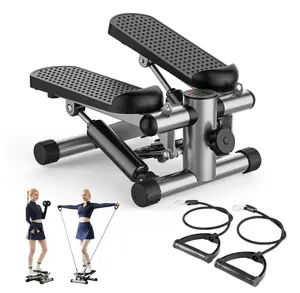 Portable Twist Stepper with Resistance Bands – Adjustable Home Fitness Stair Stepper for Full-Body Workouts,, Sliver