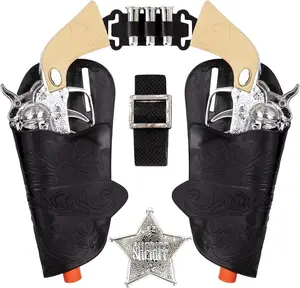 Old Western Action Belt Set for Kids with 2 Toy Pistols, Sheriff Badge, Gun Holsters, and 3 Play Bullets, Adjustable Cowboy Belt Dress-Up Accessories for Woody, Sheriff, Cowboy Costume
