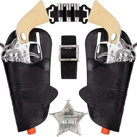 ArtCreativity Unisex Old Western Full Sheriff Kit - Party Costume Accessories Set for Boys and Girls, with 2 Toy Pistols, Badge, Gun Holsters, 3 Play Bullets, Adjustable Belt, Colorful Window Box, Birthday Gift Ideas for Action-Loving Kiddo