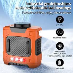 Fostex Portable 10000mAh fan, 3-in-1 outdoor fan, LED light, warning light, 3-speed cooling fan, rechargeable camping fan, suitable for outdoor work, distance, liking, camping, gardening and travel Mobile Usb Durable