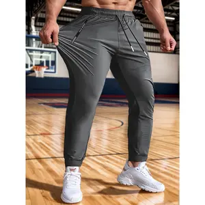Men's Elastic Stretch Drawstring Workout Joggers, Zip Pocket Athletic Pants for Gym, Running & Daily Wear