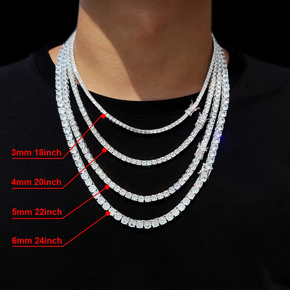 1 Row Cz Tennis Chain Necklace Cubic Zircon Iced Out 3Mm 4Mm 5Mm 18/K Rapper Necklace Drop Shipping Luxury Jewelry