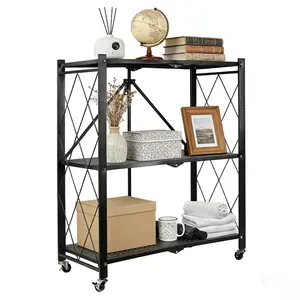 3-Tier Rolling Storage Cart - Heavy Duty Collapsible Shelf Unit on Wheels, No Assembly, for Kitchen, Pantry, Bathroom, 400 lbs Capacity