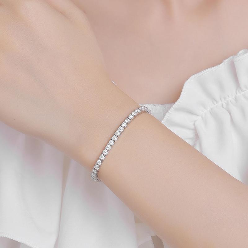 EWYA Real GRA Certified D Color 3mm 0.1CT Full Moissanite Tennis Bracelet For Women S925 Silver Diamond 14-23cm Link Bracelets