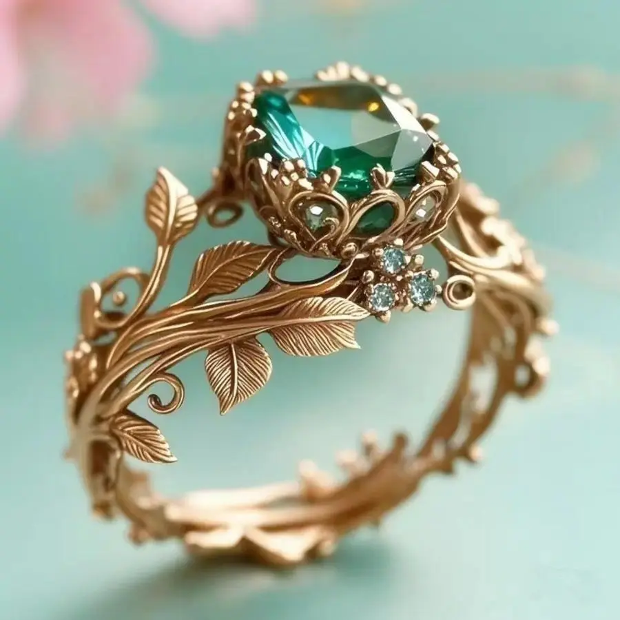 Ancient Style Green Gemstone Ring, Energy Healing Ornament, Faux Crystal Totem Ring